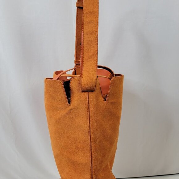 Laila by Geir Ness Burnt Orange Faux Suede Bucket Bag – Nordic Minimalist Style - Picture 5 of 10